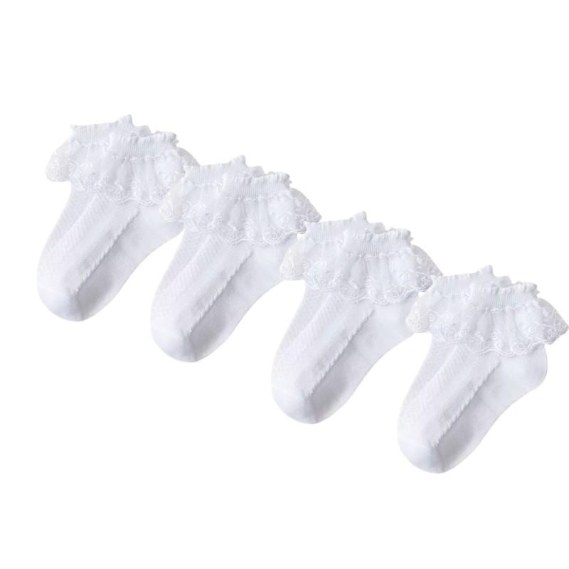 

4 пары/лот детские носки для девочек кружевные оборки принцесса сетчатые детские короткие дышащие хлопковые белые розовые синие носки для малышей L 7-9 Years белый
