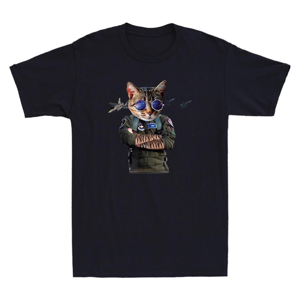 Cat Fighter Jet Aviator Air Force Funny Cats Lovers Gifts Novelty Men s T-Shirt XXL