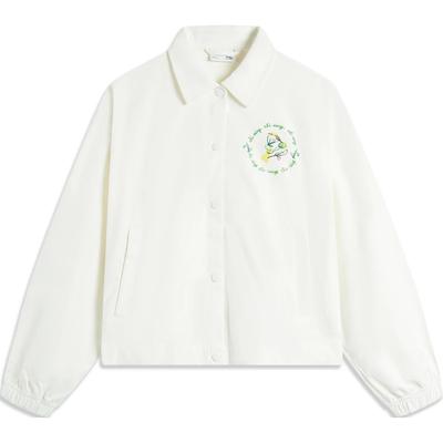 Li Ning Jachetă Polo Lejeră Confortabilă cu Imprimeu Model Animal Femei Jachete Alb Murdar AFDU358-1