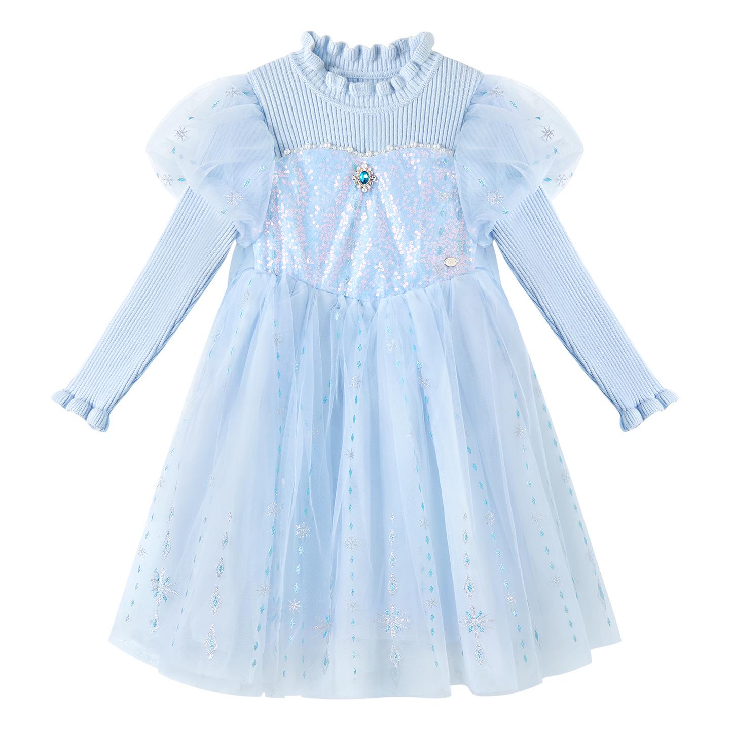 

Dreamy Elsa Princess Dress for Girls: Autumn/Winter Style with Detachable Cape and Gradient Mesh Skirt 120cm небо синє кольору
