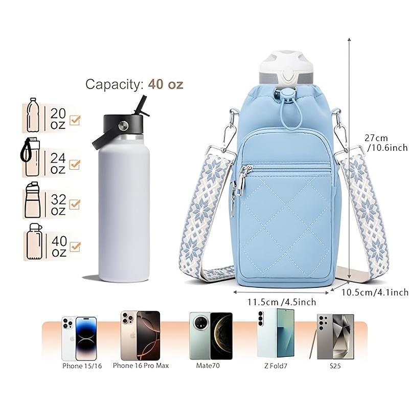 Crossbody Insulated Water Bottle Bag Adjustable Shoulder Strap Fit 40oz Drink Container Gym Daily Carry Gift Ladies Young Girls