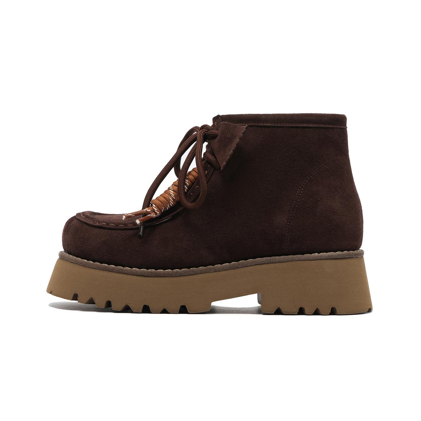 

7CM platform short boots genuine leather British style retro Martin boots women s 2025 autumn new small height-increasing lace-up boots 39 темно-коричневого
