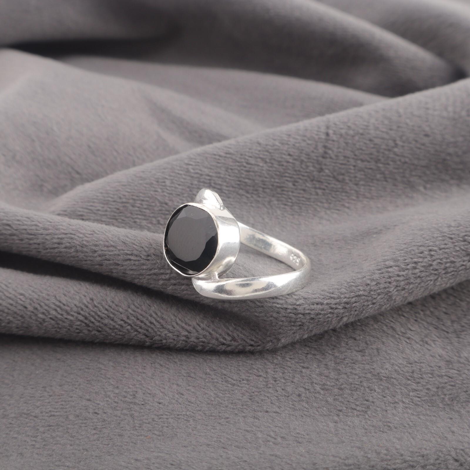 

Кольцо ручной работы из стерлингового серебра 925 пробы с драгоценным камнем черный оникс, ювелирное изделие на День благодарения RR-53-18 13