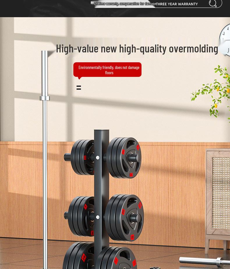 Cast Iron Rubber-Coated Three-Hole Grip Bell Plate for Dumbbells & Barbells