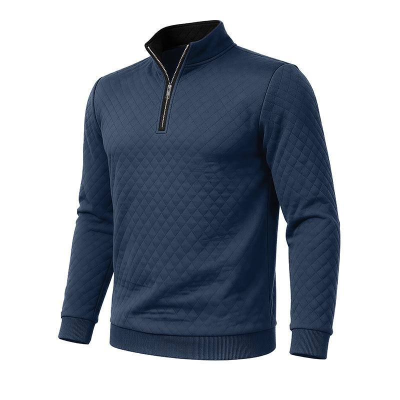 Autumn Winter Men's Solid Color Plaid Hoodie Fashion Stand Collar Half Zipper Casual Sweatshirts Men Loose Pullovers