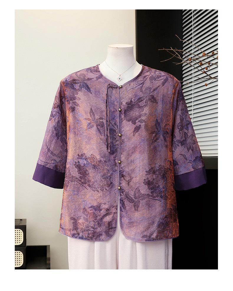 Elegant Summer Short-Sleeved Chiffon Blouse Set for Middle-Aged Women