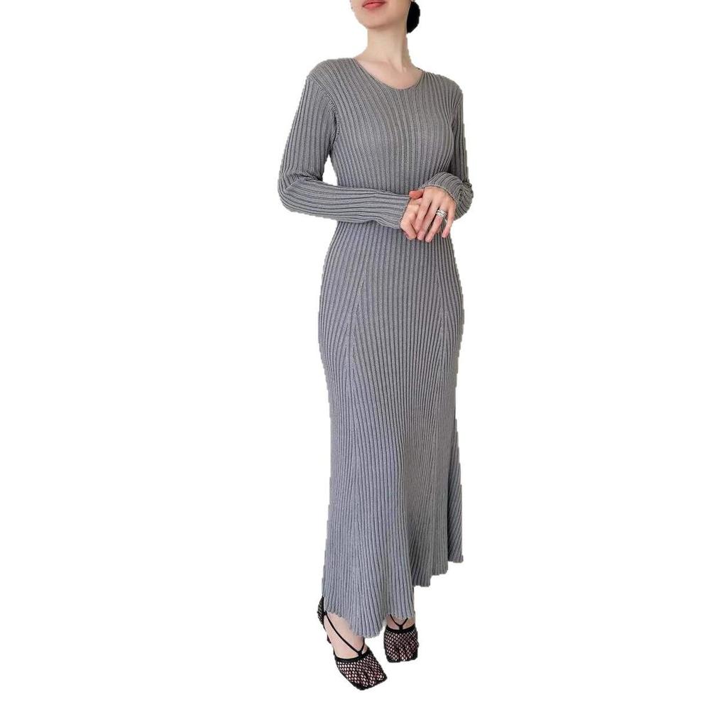 2025 Autumn Women's Slim Fit Knitted Dress - Casual Long Sleeve Round Neck