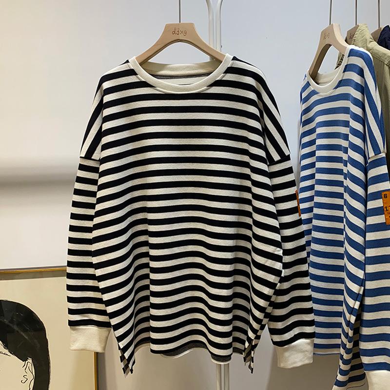 

Весенне-осенние повседневные тонкие топы, однотонные полосатые универсальные пуловеры, трендовые толстовки в корейском стиле для детей 18-24 лет