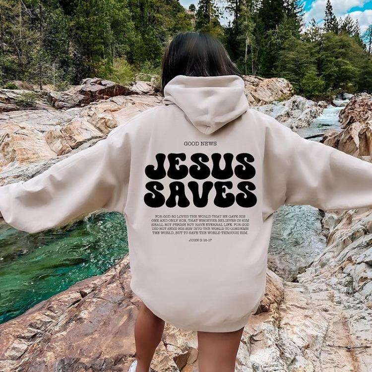 Jesus Saves Hoodie Christian Graphic Sweatshirt Women Bible Verses Crewneck Pullover Faith Top Casual Tops