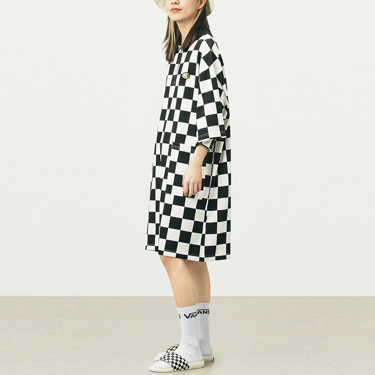 Vans Black And White Checkerboard Polo Style Three Quarter Sleeve Dress Women Dresses VN0A5F22P2T