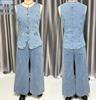 2026 Trendy Sleeveless Denim Jumpsuit Set: European & American Style Wide-Leg Two-Piece for Women