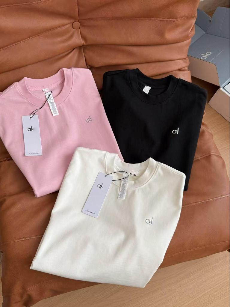 Aloyoga Damen Candy-Farbe Rundhals Locker Geschnitten Kurzarm T-Shirt