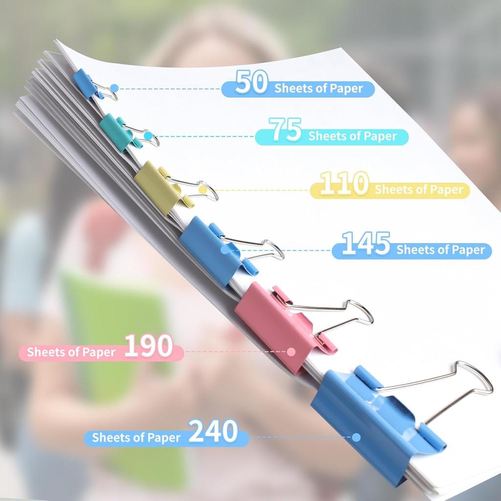 125Pcs Binder Clips Colored Binder Clips Assorted Sizes 6 Sizes Binder Paper Clips For Office Supplieshomeschool (Blue Pink Yellow Green)