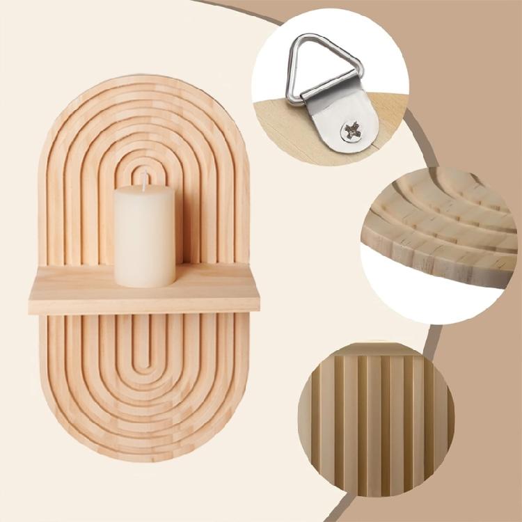 2Pieces Bohemian Wall Shelf Floating Shelves Oval Shape Storage Display Rack Hanging Shelf for Bathroom Bedroom Decors