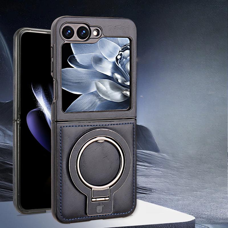 Folding Magnetic Suction Bracket Suitable for Samsung ZFlip5 Mobile Phone Case Business Zflip6 Drop-proof Full-inclusive 3/4 Generation 5 Leather Case
