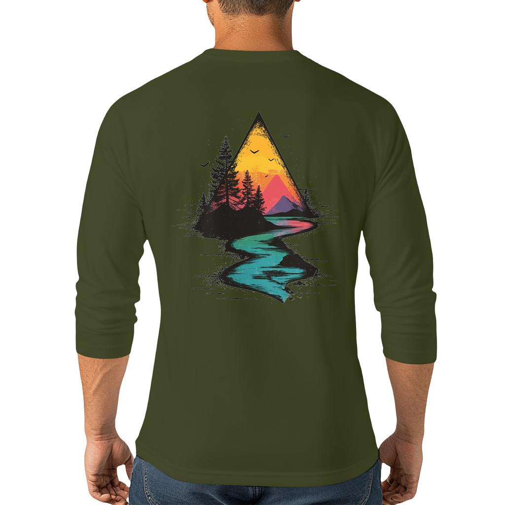 Men's Casual and Fashionable Printed Collar Three-quarter Sleeve Top T-shirt