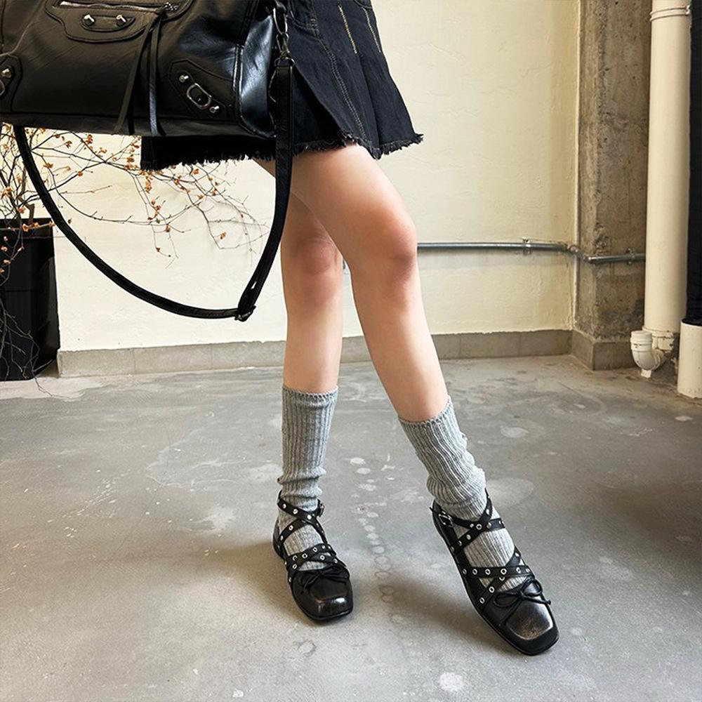 Leder Französische Schleife Ballerinas Damen Retro Gürtelschnalle Mary Jane Schuhe Vielseitige Leichte Mund Einzelne Schuhe