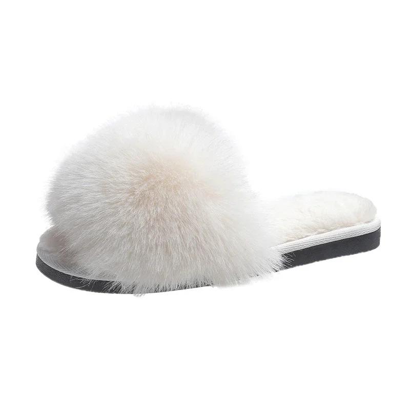 

Модные женские новые розовые тапочки из норки, простые домашние тапочки для женщин, материал с плоской подошвой, модная женская обувь 42 белый