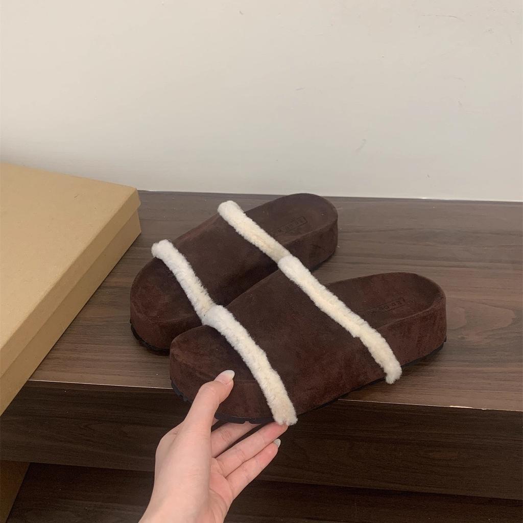 ins super fire! Niche thick-soled fluffy slippers wear a pedal Birkencotton slippers