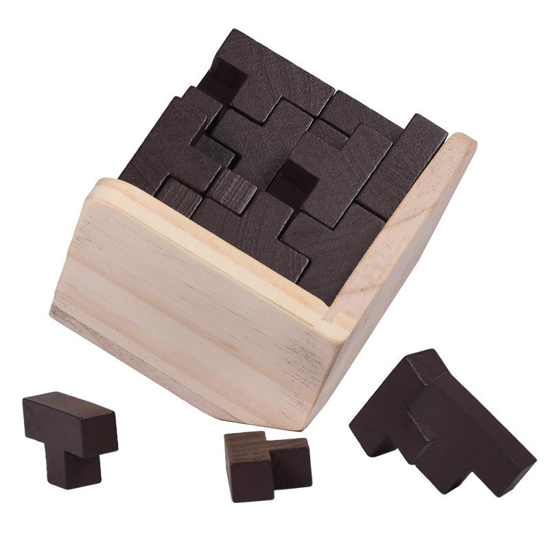 Luban Lock Wooden Puzzle Toy - Magic Bean Tetris Cube for Leisure and Stress Relief