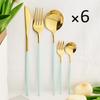 6People Gold Cutlery Set Mirror Stainless Steel Dinnerware Set Knife Cake Fork Tea Spoon Silverware Flatware Party Western Kitchen Tableware