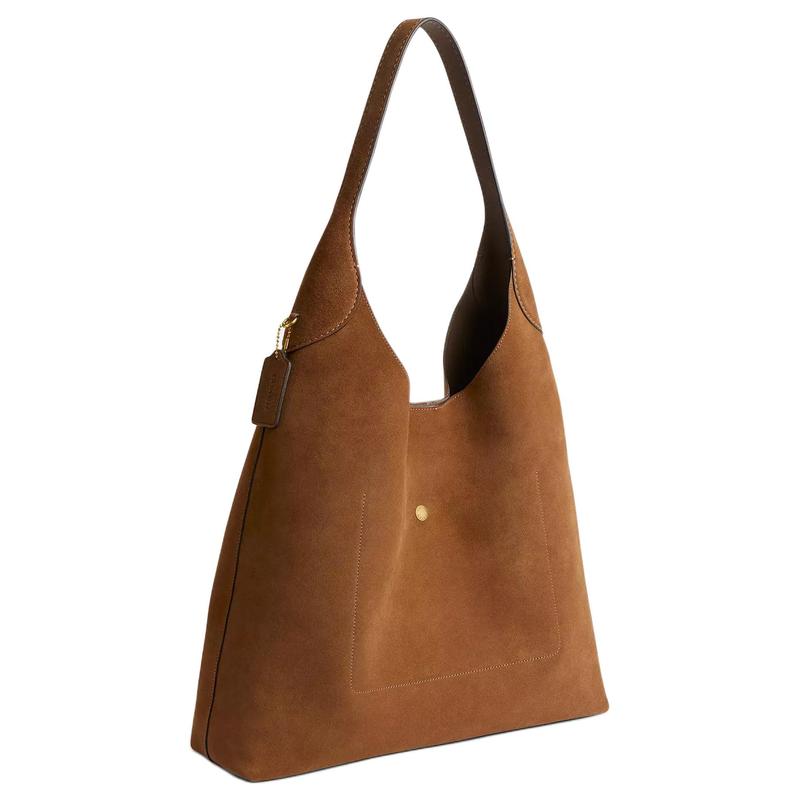 Coach Brooklyn 39 Logo Charm Magnetic Snap Closure Suede Hobo Bag Hand Shoulder Bag Large Women's Cedar