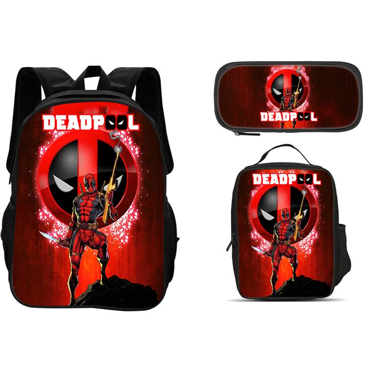 Deadpool Movie 3Pcs Set Backpack+Pencil Case+lunch Bags  Fashion Boy and Girl Child Gift School Stationery