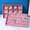 Storage Pink Earring Display Tray Stackable Rectangular Fabric Jewelry Box  Ring