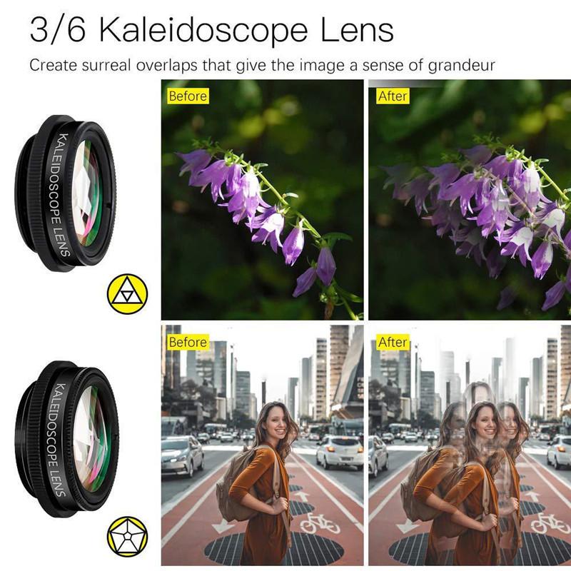 Phone lens kit universal 10/7/5 in 1 Fisheye Wide Angle macro Lens CPL Filter Kaleidoscope 2X telescope Lens for smartphone