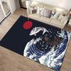 Japanese Style Carp and Wave Pattern Rug with Red Sun Decor, Dark Blue Suitable for Use As an Anti-slip for Living Room Bedroom Sofas