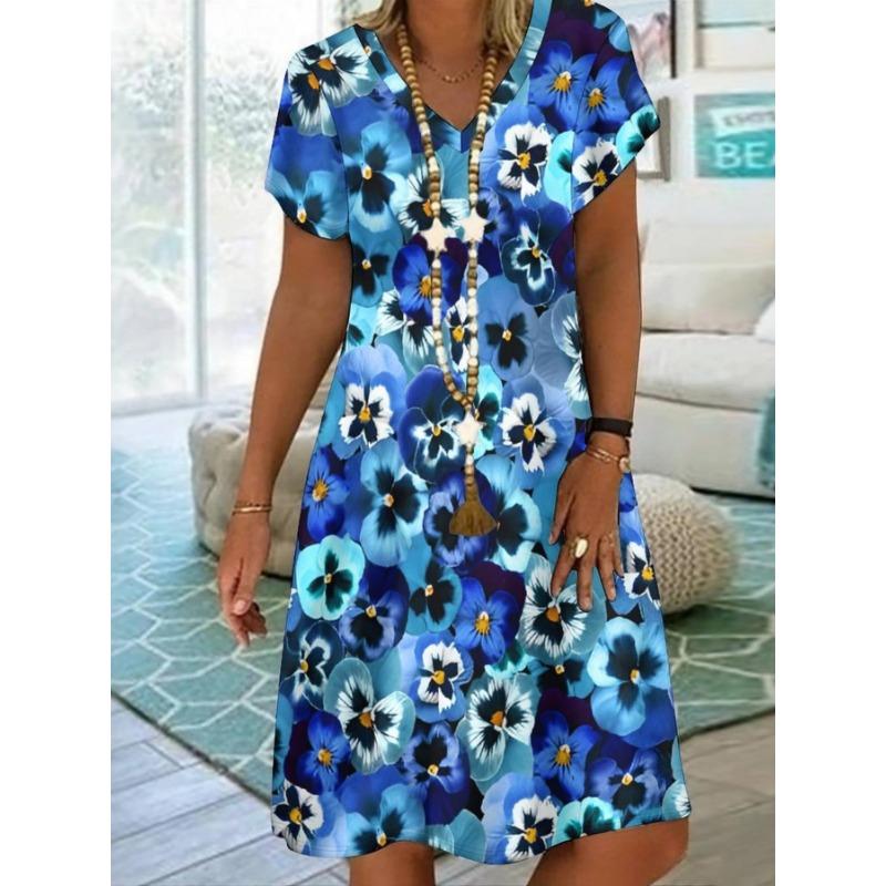 

Spring and Summer Short Sleeved Dresses with Fashionable Prints, Elegant Women s Clothing XL