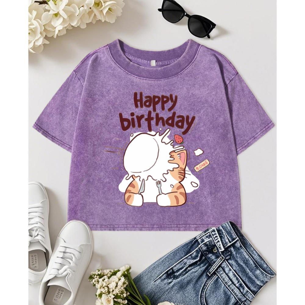 

Кошки Празднуют С Днем Рождения Принт Женские Укороченные Выстиранные Футболки с Коротким Рукавом Уличные Хлопковые Футболки с Круглым Вырезом Мягкие Топы Футболка для Фитнеса M