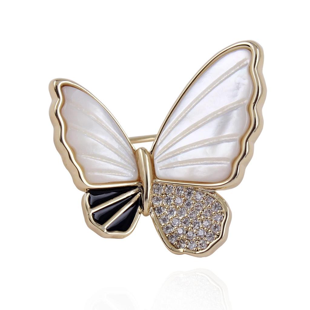 Elegant Gold-Plated Seashell Butterfly Brooch with Zircon for Women - Anti-exposure High-end Corsage Pin