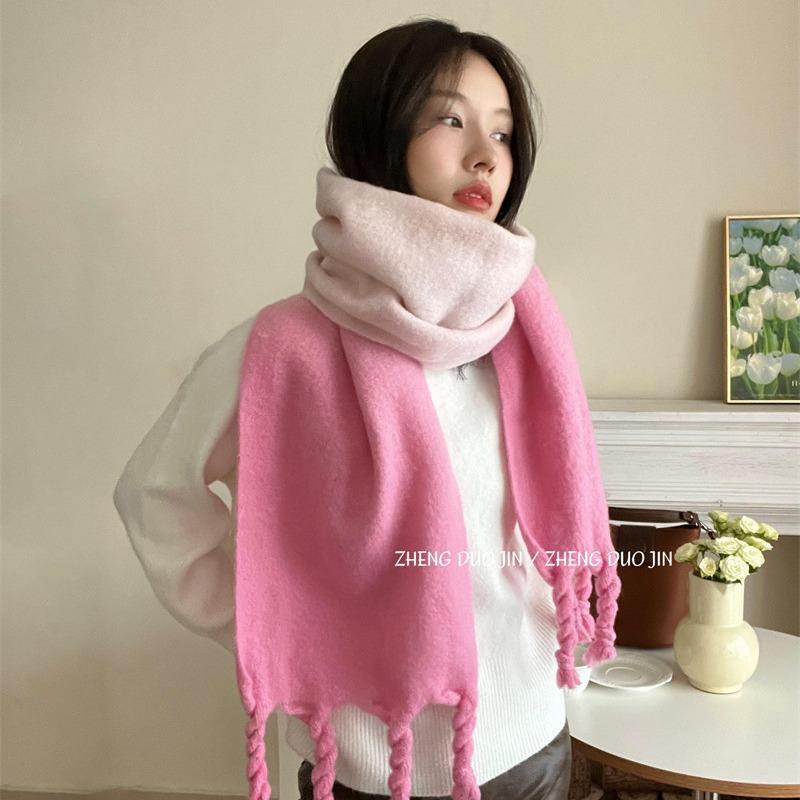 Encore Red Gradient Hanging Dyed Mohair Twist Braid Scarf Female Solid Color Couple Scarf Thick