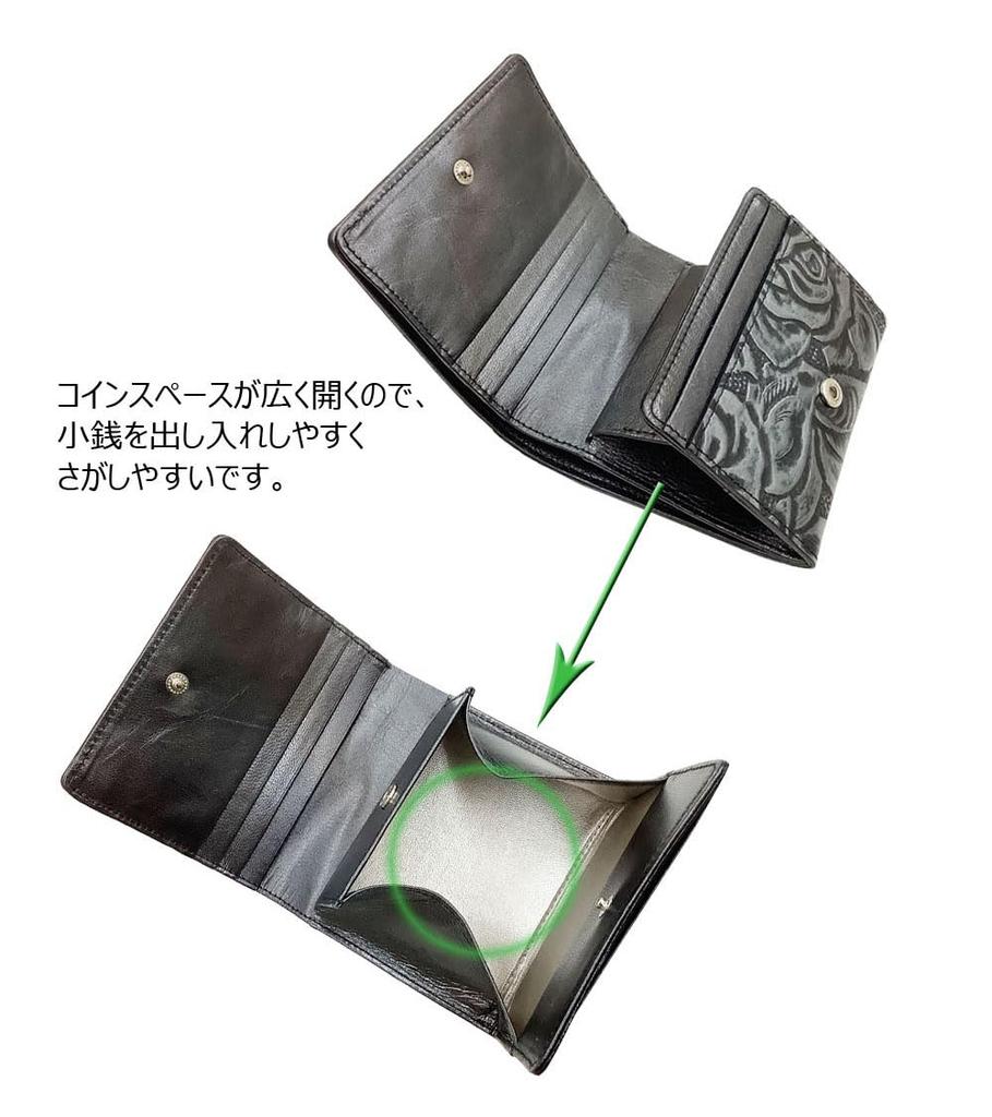 HARUBE Kyoto Naniwaya Compact Slim Folding Wallet, Cowhide Leather with Rose Embossed Design, Functional, Women's #83-349 [Metallic Rose] (Beige)