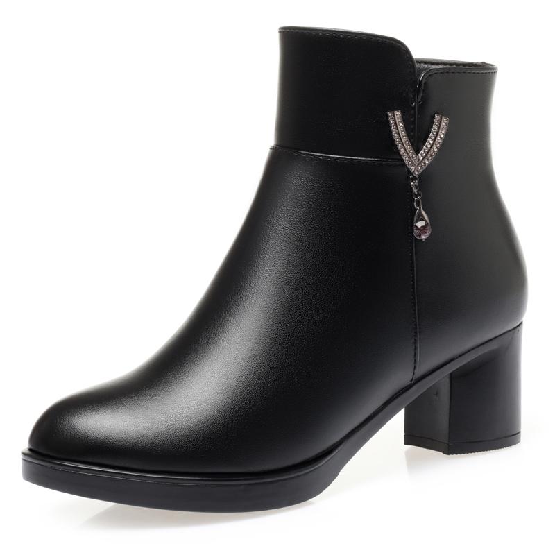 Frauen Stiefel Winter Mode Anti-Rutsch Frauen Stiefeletten Mid Heel Natürliche Wolle Echtes Leder Schnee Stiefel Damen
