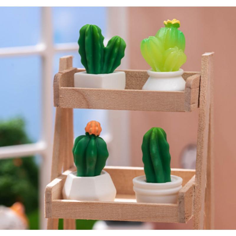 2Pcs Artificial Realistic Succulent Cactus Resin Potted Plants Dollhouse Miniature Desktop Decor Micro Landscape Ornaments