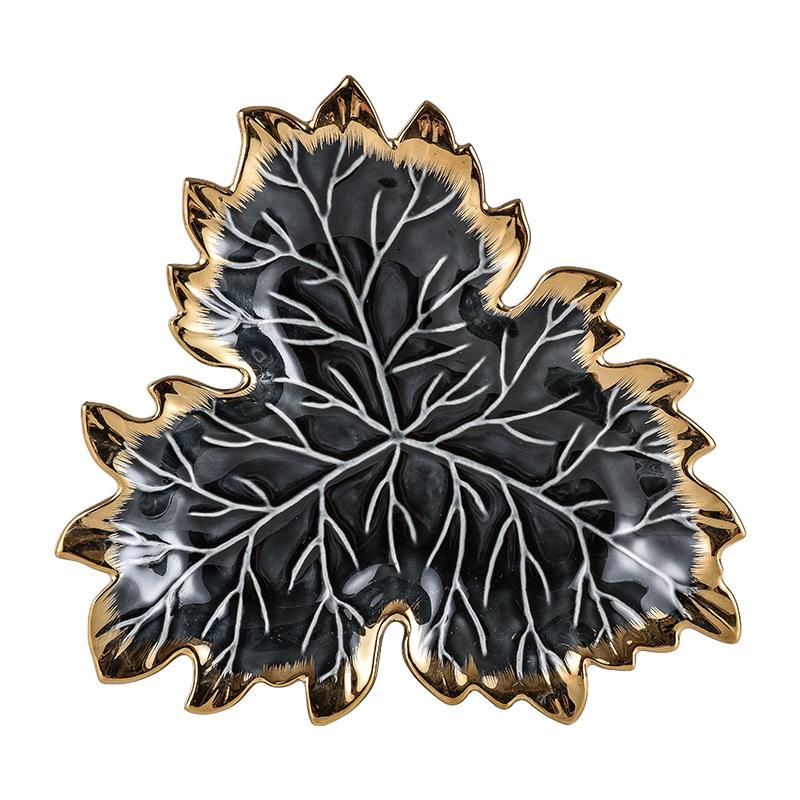 Nordisk lönnlöv keramisk tallrik, lyxig frukt-dessert, förrättstallrik, smycken snacks förvaringsbricka, heminredning