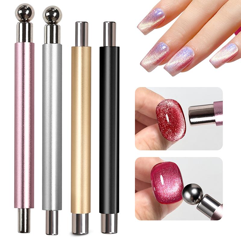 Nail Art Magnetic Stick Cat Eye Magnetic Ball Aluminum Handle Cylindrical Uv Gel Magnet Tools Double End Nail Design Tools
