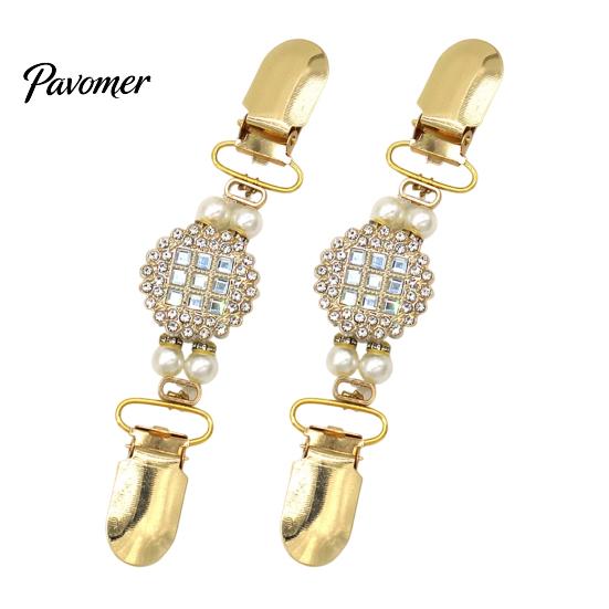 Elegant Scarf Clasp 2Pcs Vintage Sweater Clips for Women Girls, Retro Faux Pearl And Rhinestones Cardigan Clips, Collar Pin Dresses Shawls, Adjustable