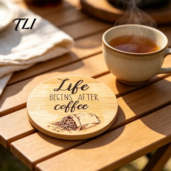 Reusable Wooden Table Coasters 6Pcs Wood for Drinks, Heat Resistant Drink Mat, Anti-slip Round Drinks Mats Dining Room, Coffee And Office Desktop