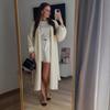 2025 Autumn European and American Women's Off-Shoulder Long Knitted Dress & Cardigan