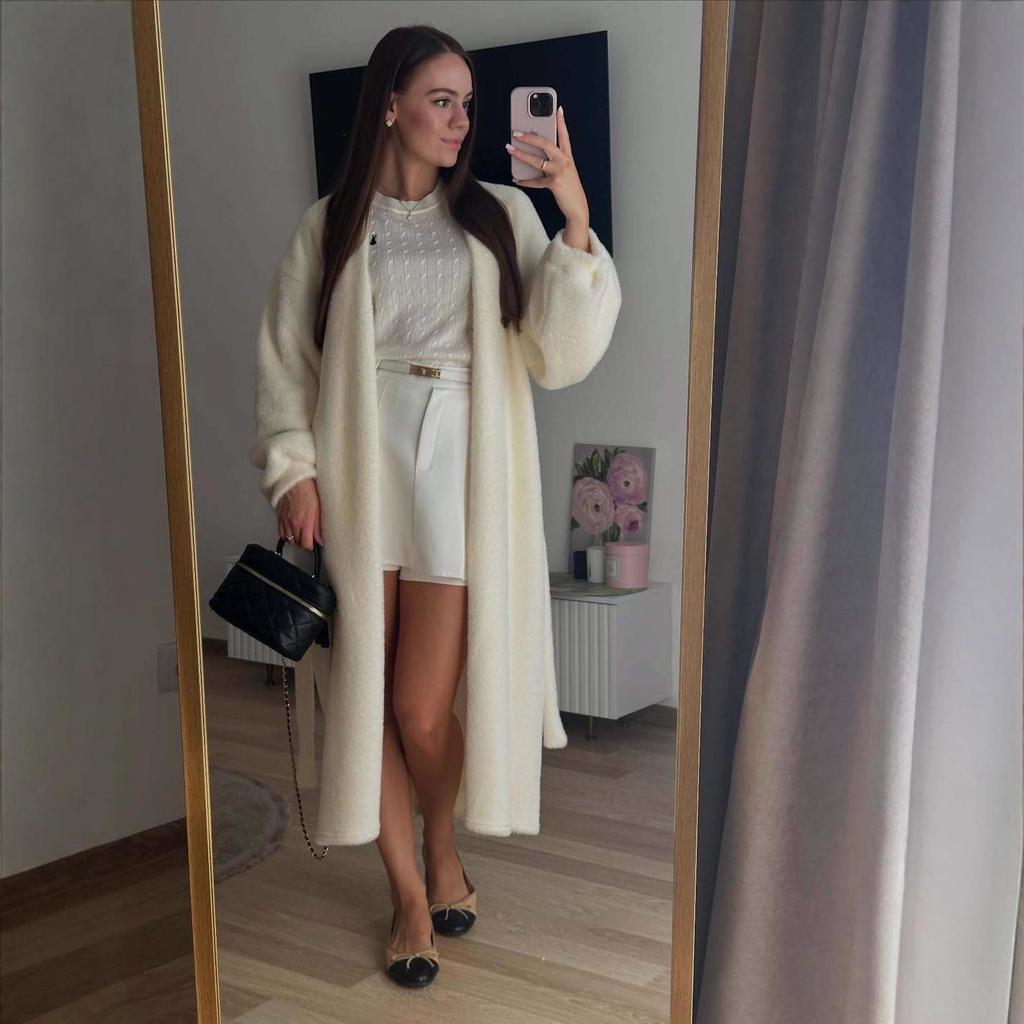 2025 Autumn European and American Women's Off-Shoulder Long Knitted Dress & Cardigan