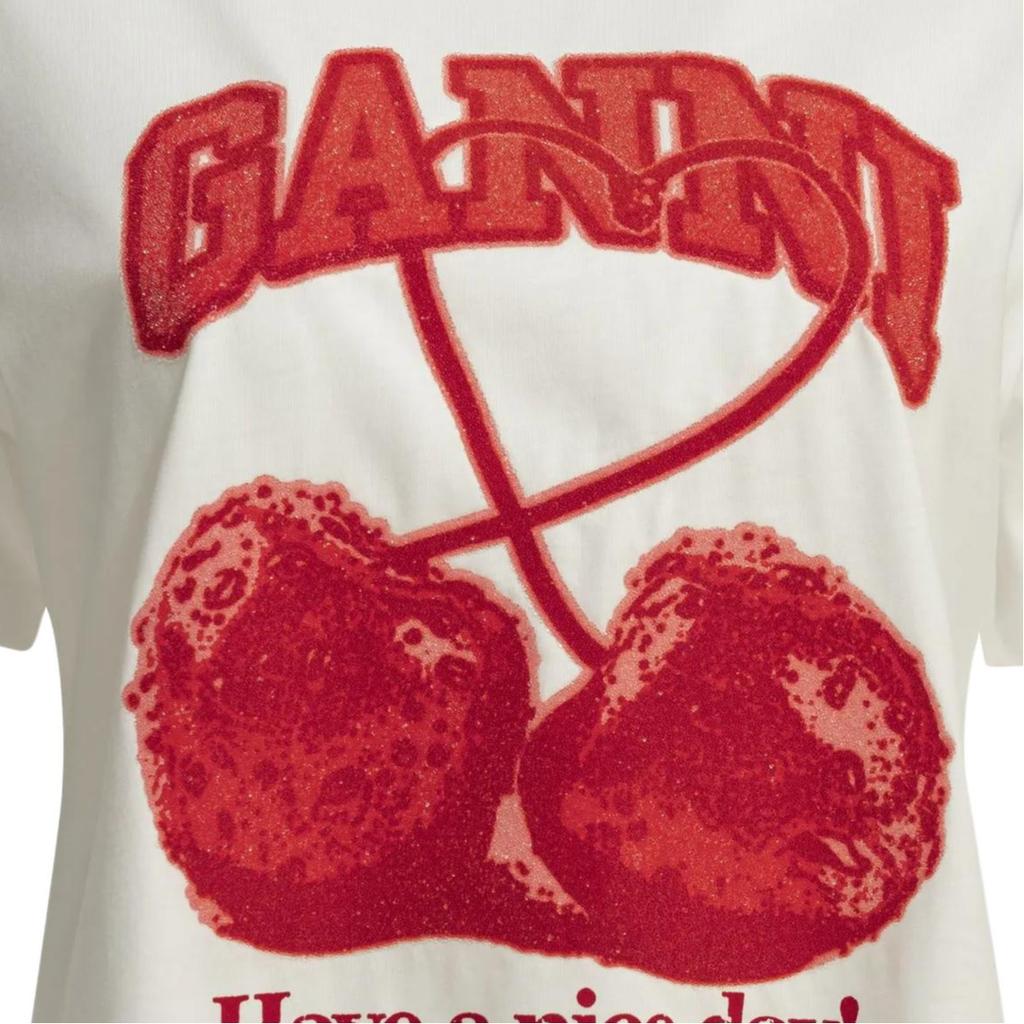 Ganni Patterned Print Round Neck Short Sleeve Letter T-Shirt Women tops A1050247