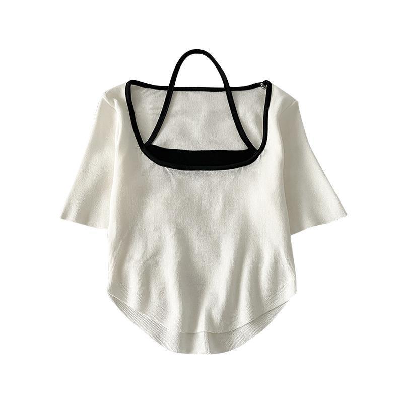 Sommer T-Shirt mit hängendem Hals und quadratischem Ausschnitt für Damen, lockeres, großes, kurzärmliges Oberteil