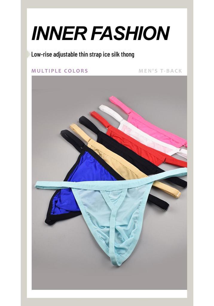 Tiefsitzender atmungsaktiver verstellbarer Herren-Tanga mit T-Rücken aus Eis-Seide Lingerie B602