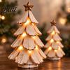 Unique Holiday Gifts for Her 2Pcs Vintage Lighted Christmas Tree Figurine Retro Resin Xmas Decor with Warm Desktop Figurines LED Light Rustic Statue