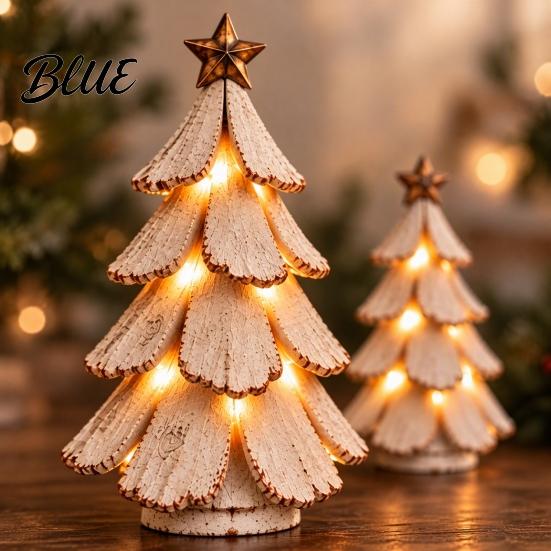 Unique Holiday Gifts for Her 2Pcs Vintage Lighted Christmas Tree Figurine Retro Resin Xmas Decor with Warm Desktop Figurines LED Light Rustic Statue