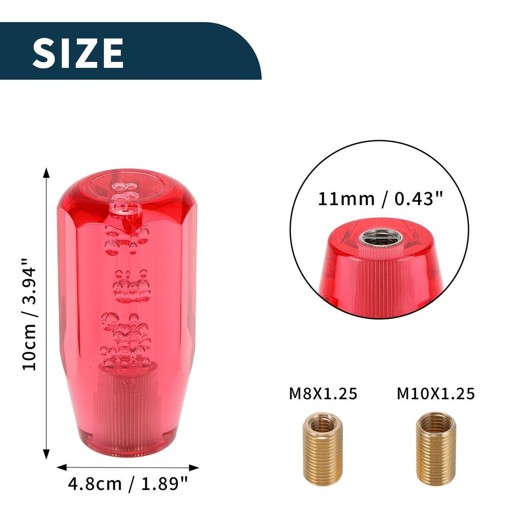 TUCKBOLD 10cm Octagon Cristal Car Shift Knob | Front Universal Auto Manual Car Acrylic Red with 2 Adapters 1 Set
