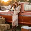 Women's Retro Western Hem Dress - V Neck Long Sleeve Slim Fit Color for Party